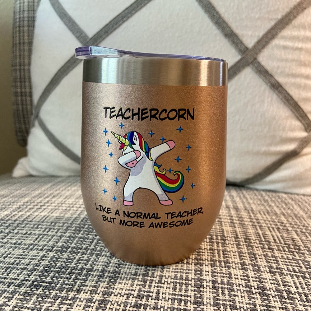 “Teachercorn” Pink Wine Tumbler